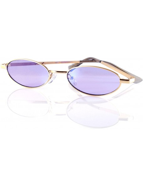 Oval Vintage Slim Wide Open Oval Flat Lens Smoke Color Tinted Sunglasses A176 - Purple - CE18GD69SGX $9.72