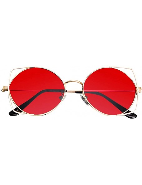 Round Small Polarized Round Sunglasses for Women Vintage Double Bridge Frame - Red - CO199L0NRZY $7.79