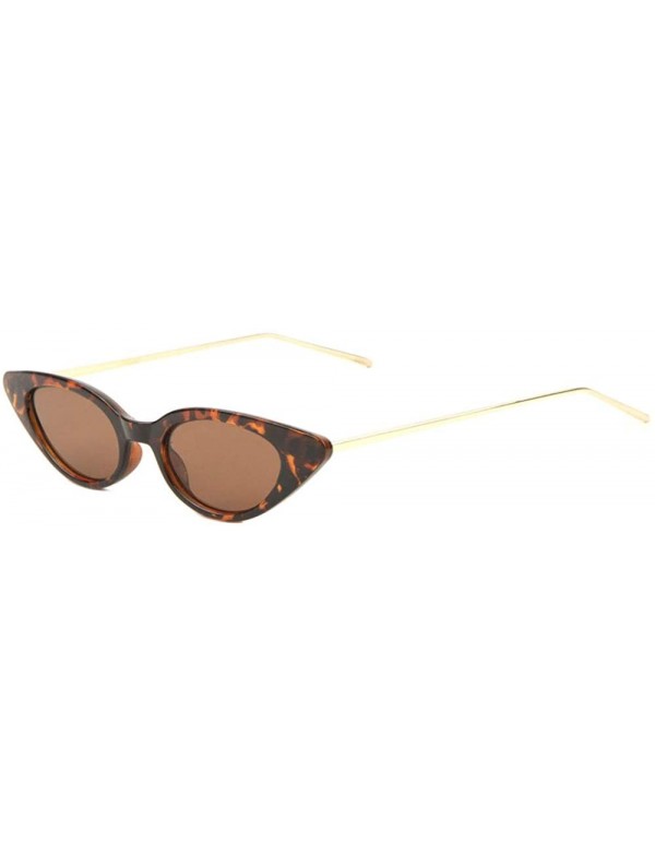 Cat Eye Thin Metal Temple Retro Sharp Round Cat Eye Sunglasses - Brown Demi - CJ1985YILSG $14.08