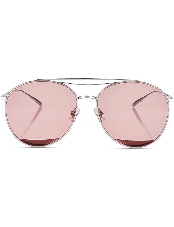 Aviator Classic Aviator Flat Lens Sunglasses for Women and Men Double Bridge - Silver Frame/Trans Pink Lens - CP18GLGSXI7 $24.46