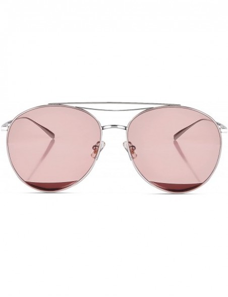 Aviator Classic Aviator Flat Lens Sunglasses for Women and Men Double Bridge - Silver Frame/Trans Pink Lens - CP18GLGSXI7 $24.46