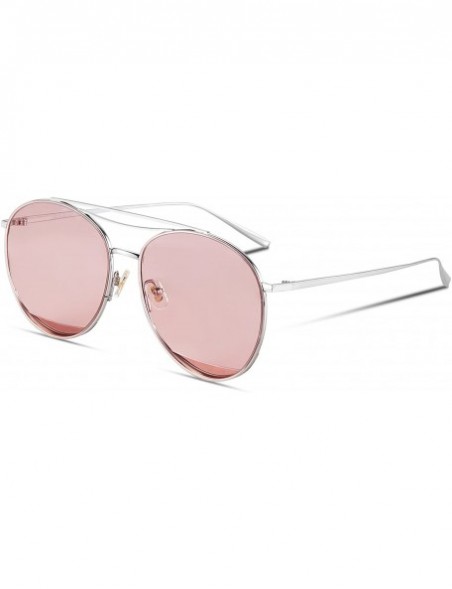 Aviator Classic Aviator Flat Lens Sunglasses for Women and Men Double Bridge - Silver Frame/Trans Pink Lens - CP18GLGSXI7 $24.46