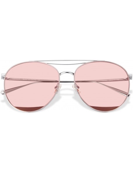 Aviator Classic Aviator Flat Lens Sunglasses for Women and Men Double Bridge - Silver Frame/Trans Pink Lens - CP18GLGSXI7 $24.46