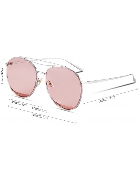 Aviator Classic Aviator Flat Lens Sunglasses for Women and Men Double Bridge - Silver Frame/Trans Pink Lens - CP18GLGSXI7 $24.46
