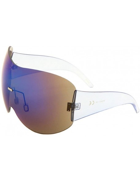 Goggle Alps Rimless Oversized Mono One Piece Shield Sunglasses - Blue Transparent Frame - CR188TNHQAU $12.56