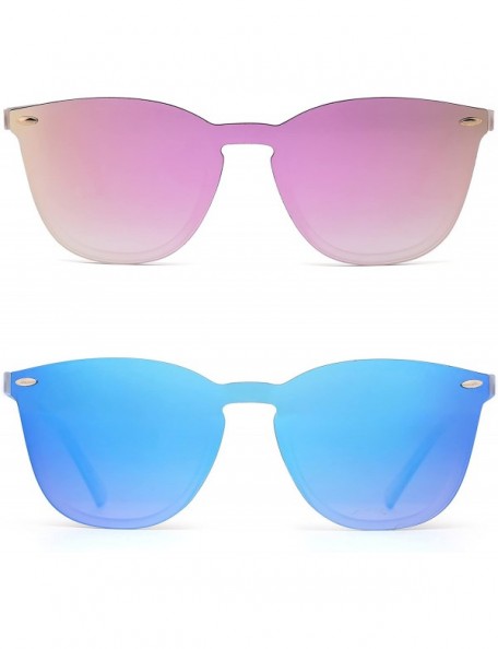 Oval Trendy Rimless Sunglasses Mirror Reflective Sun Glasses for Women Men - 2 Pack (Mirror Pink + Mirror Blue) - CE184XX7L07...