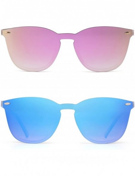 Oval Trendy Rimless Sunglasses Mirror Reflective Sun Glasses for Women Men - 2 Pack (Mirror Pink + Mirror Blue) - CE184XX7L07...