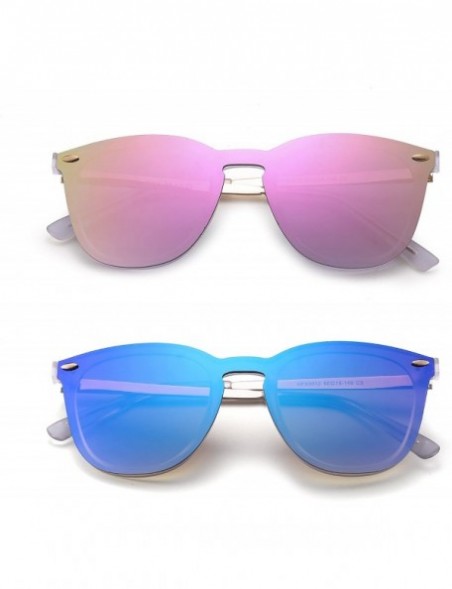 Oval Trendy Rimless Sunglasses Mirror Reflective Sun Glasses for Women Men - 2 Pack (Mirror Pink + Mirror Blue) - CE184XX7L07...