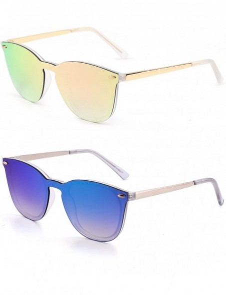 Oval Trendy Rimless Sunglasses Mirror Reflective Sun Glasses for Women Men - 2 Pack (Mirror Pink + Mirror Blue) - CE184XX7L07...