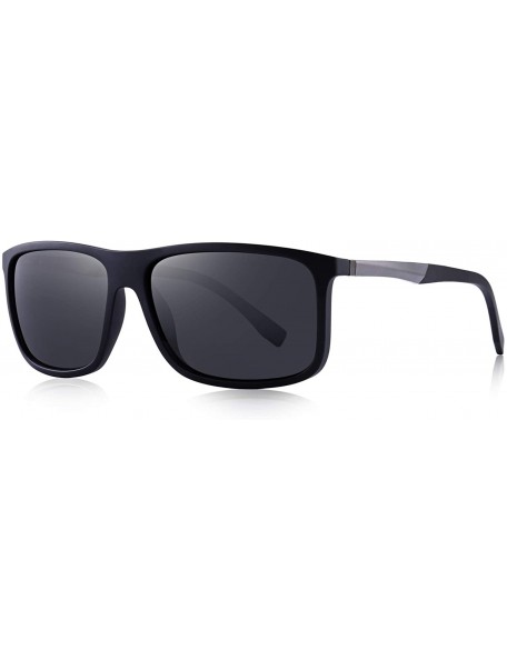 Sport Polarized Square Sunglasses for Men Sports Aluminum Legs O8132 - Matte Black - CO18INKRRTH $13.28