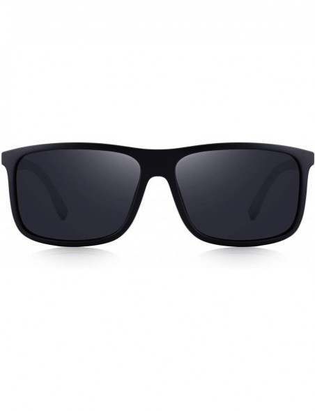 Sport Polarized Square Sunglasses for Men Sports Aluminum Legs O8132 - Matte Black - CO18INKRRTH $13.28