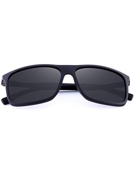 Sport Polarized Square Sunglasses for Men Sports Aluminum Legs O8132 - Matte Black - CO18INKRRTH $13.28