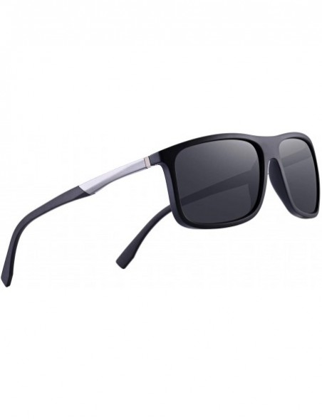 Sport Polarized Square Sunglasses for Men Sports Aluminum Legs O8132 - Matte Black - CO18INKRRTH $13.28