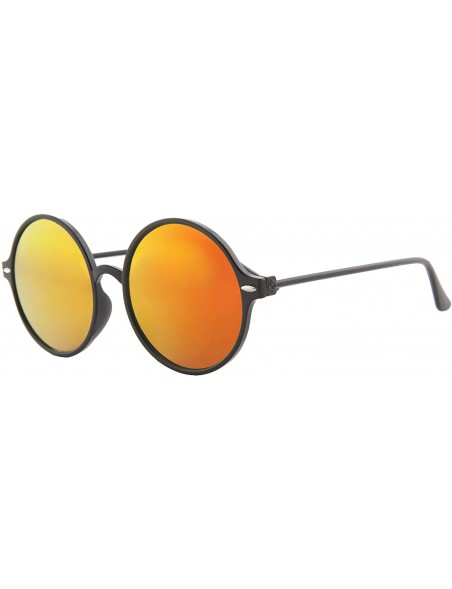 Oversized Sunglasses for Women Classic Mirror Lens Oversized Inspired Round - Black Frame/ Mirrored Red-orange Lens - CE18HR4...