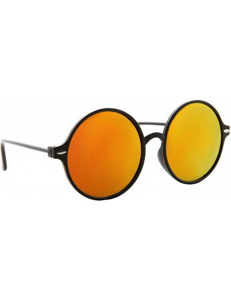 Oversized Sunglasses for Women Classic Mirror Lens Oversized Inspired Round - Black Frame/ Mirrored Red-orange Lens - CE18HR4...