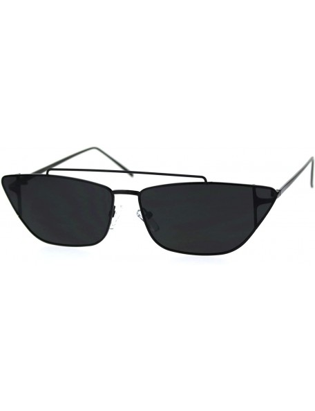 Rectangular Womens Metal Rim Rectangular Cat Eye Retro Double Bridge Sunglasses - All Black - C618TYXSQGM $14.90