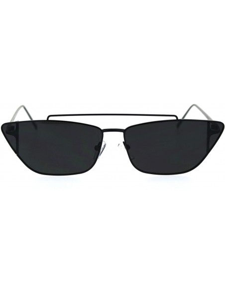 Rectangular Womens Metal Rim Rectangular Cat Eye Retro Double Bridge Sunglasses - All Black - C618TYXSQGM $14.90