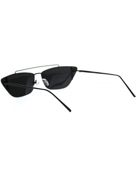 Rectangular Womens Metal Rim Rectangular Cat Eye Retro Double Bridge Sunglasses - All Black - C618TYXSQGM $14.90