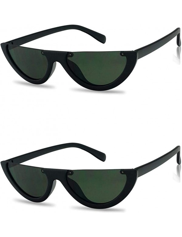 Cat Eye 2-PACK Small Narrow Half Moon Oval Cat Eye 90's Sunglasses - Matte Black (2-pack) - CD18Q90SYLM $22.42