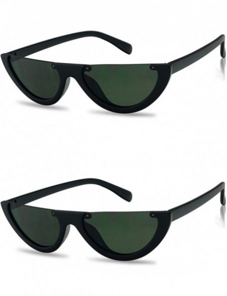 Cat Eye 2-PACK Small Narrow Half Moon Oval Cat Eye 90's Sunglasses - Matte Black (2-pack) - CD18Q90SYLM $22.42