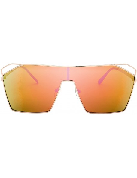 Oversized Color Mirror Single Lens Metal Wraparound Shield Sunglasses with Gift Box - Gold - CT185KA9O4H $11.42