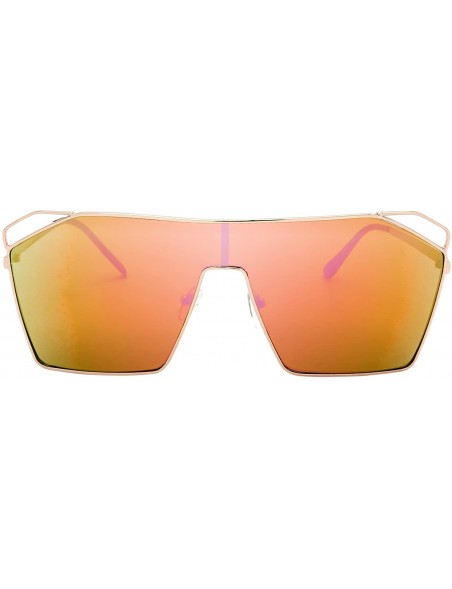 Oversized Color Mirror Single Lens Metal Wraparound Shield Sunglasses with Gift Box - Gold - CT185KA9O4H $11.42