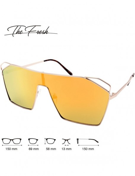 Oversized Color Mirror Single Lens Metal Wraparound Shield Sunglasses with Gift Box - Gold - CT185KA9O4H $11.42