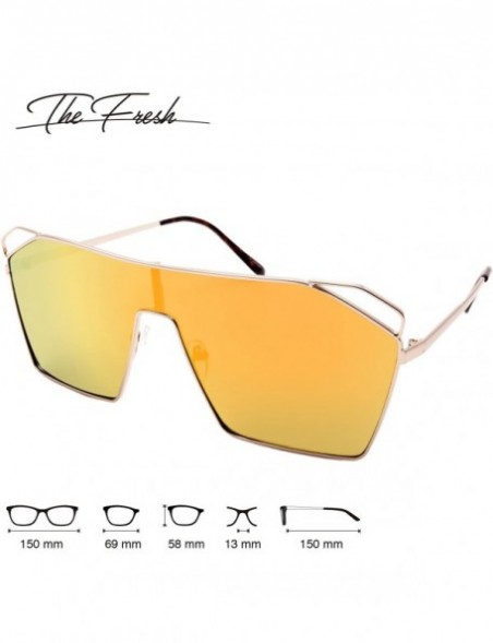 Oversized Color Mirror Single Lens Metal Wraparound Shield Sunglasses with Gift Box - Gold - CT185KA9O4H $11.42