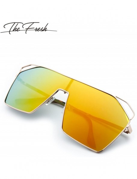 Oversized Color Mirror Single Lens Metal Wraparound Shield Sunglasses with Gift Box - Gold - CT185KA9O4H $11.42