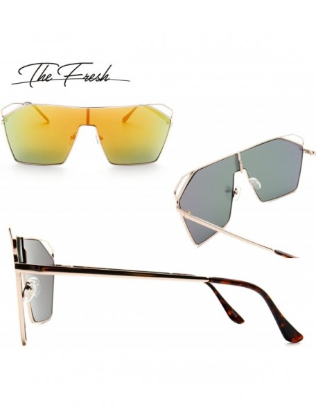 Oversized Color Mirror Single Lens Metal Wraparound Shield Sunglasses with Gift Box - Gold - CT185KA9O4H $11.42