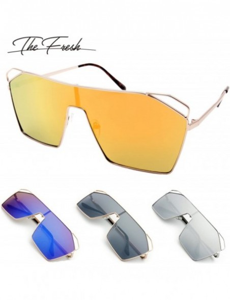 Oversized Color Mirror Single Lens Metal Wraparound Shield Sunglasses with Gift Box - Gold - CT185KA9O4H $11.42