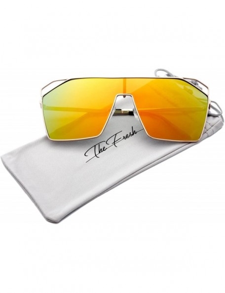 Oversized Color Mirror Single Lens Metal Wraparound Shield Sunglasses with Gift Box - Gold - CT185KA9O4H $11.42