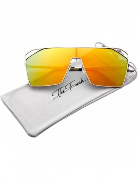 Oversized Color Mirror Single Lens Metal Wraparound Shield Sunglasses with Gift Box - Gold - CT185KA9O4H $11.42