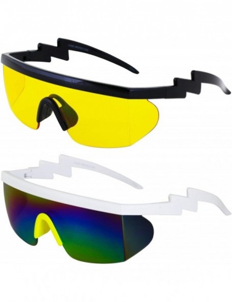 Sport Semi Rimless Goggle Style Retro Rainbow Mirrored Lens ZigZag Sunglasses - Yellow and Rainbow/Yellow - CF18T2C7ARW $18.66