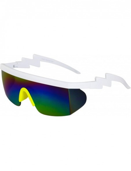 Sport Semi Rimless Goggle Style Retro Rainbow Mirrored Lens ZigZag Sunglasses - Yellow and Rainbow/Yellow - CF18T2C7ARW $18.66
