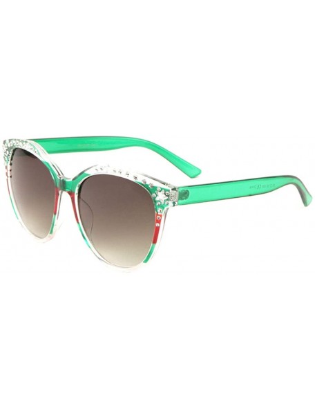 Cat Eye Frontal Rhinestone Star Round Cat Eye Sunglasses - Green Crystal - C11987EOOTL $26.35