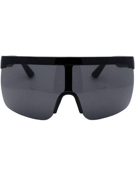 Shield Shield Goggle Sunglasses Super Oversized Half Rim Cover Up Shades UV 400 - Shiny Black (Black) - CL1984XOQH4 $16.57