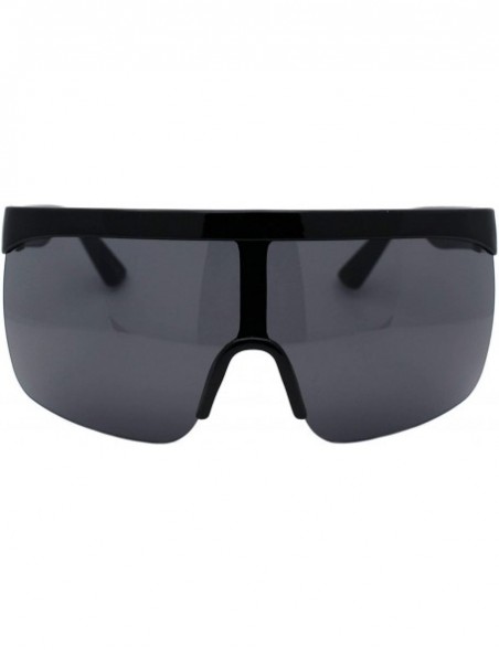 Shield Shield Goggle Sunglasses Super Oversized Half Rim Cover Up Shades UV 400 - Shiny Black (Black) - CL1984XOQH4 $16.57