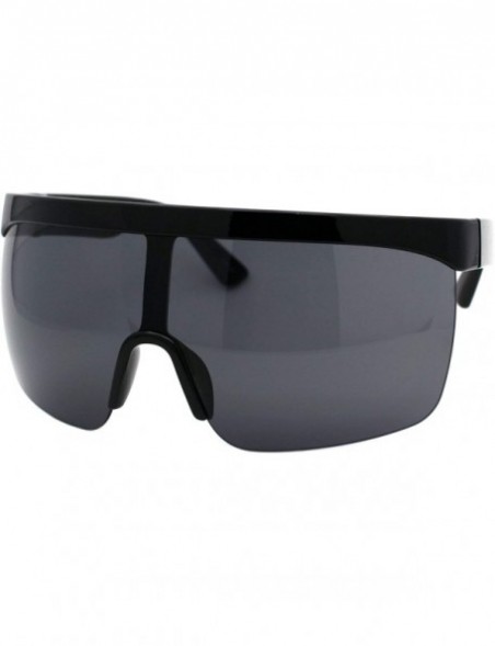 Shield Shield Goggle Sunglasses Super Oversized Half Rim Cover Up Shades UV 400 - Shiny Black (Black) - CL1984XOQH4 $16.57