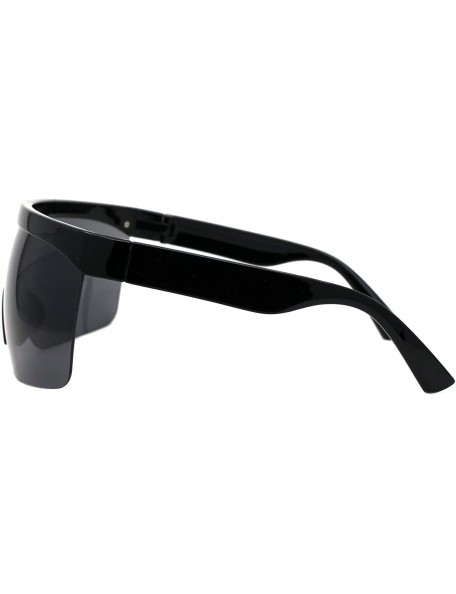 Shield Shield Goggle Sunglasses Super Oversized Half Rim Cover Up Shades UV 400 - Shiny Black (Black) - CL1984XOQH4 $16.57