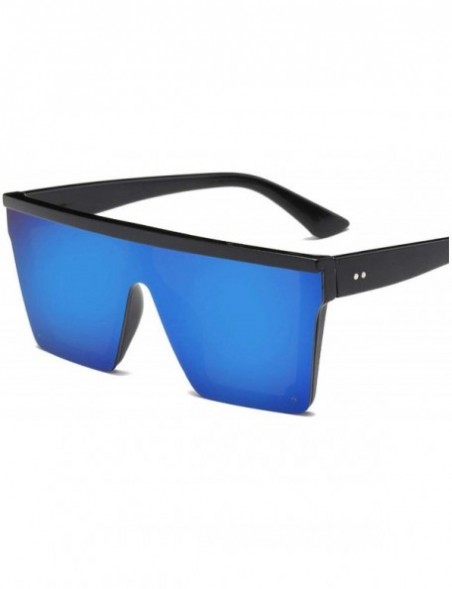 Wrap Male Flat Top Sunglasses Men Brand Black Square Shades UV400 Gradient Sun Glasses Cool One Piece Designer - Blue - CZ198...