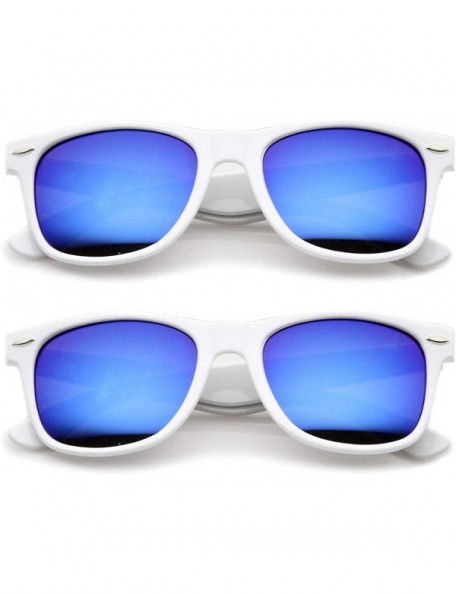 Oversized Men Women Retro Sunglasses Flash Color Mirror Lens UV Protection - 2 Pairs White/Turquoise - CH126EBAKLX $7.29