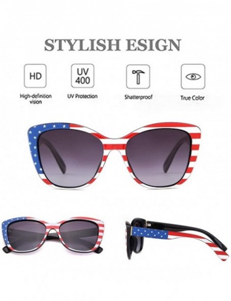 Square Vintage Square Women Sunglasses Cat Eye Design Frame Clear Polarized Lens - National Flag Frame Grey Lens - CL198R9LQE...