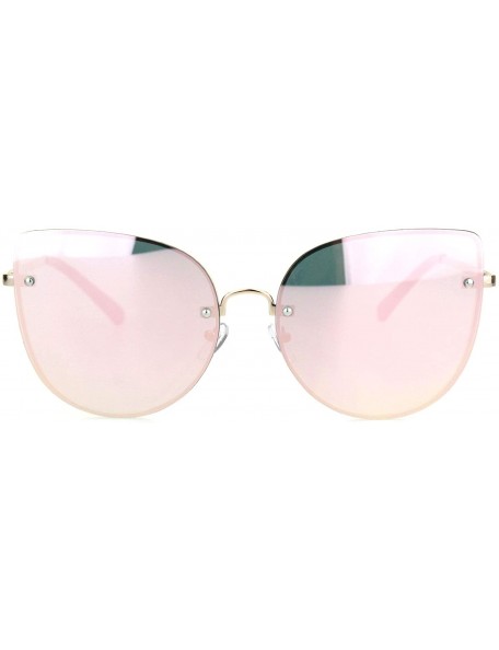 Rimless Womens Cat Eye Large Exposed Lens Chic Retro Fashion Sunglasses - Gold Pink Mirror - CD18OWZWZHO $10.97