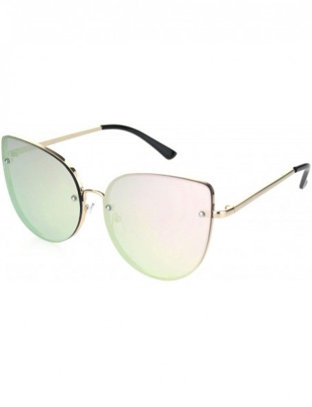 Rimless Womens Cat Eye Large Exposed Lens Chic Retro Fashion Sunglasses - Gold Pink Mirror - CD18OWZWZHO $10.97