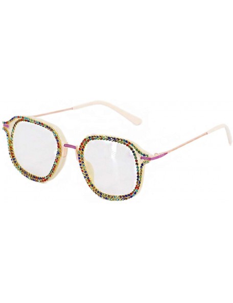 Oversized Oversized Diamond Sunglasses for Women Square Bling Rhinestone Shades - Beige - CN18AI3AZ37 $18.85