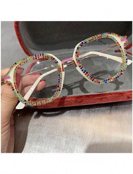 Oversized Oversized Diamond Sunglasses for Women Square Bling Rhinestone Shades - Beige - CN18AI3AZ37 $18.85