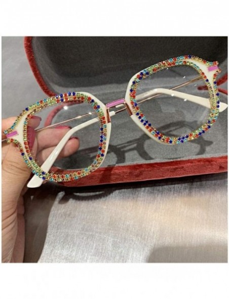 Oversized Oversized Diamond Sunglasses for Women Square Bling Rhinestone Shades - Beige - CN18AI3AZ37 $18.85