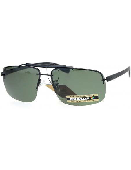 Rectangular Polarized Mens Rimless Luxury Rectangular Pilot Sunglasses - Shiny Black Green - CO12OBJLQRX $10.32