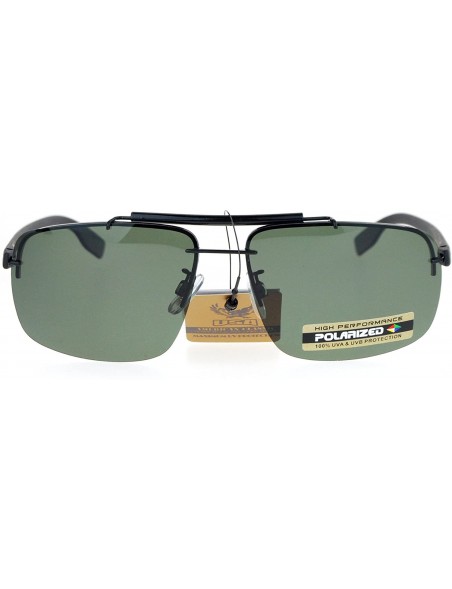 Rectangular Polarized Mens Rimless Luxury Rectangular Pilot Sunglasses - Shiny Black Green - CO12OBJLQRX $10.32